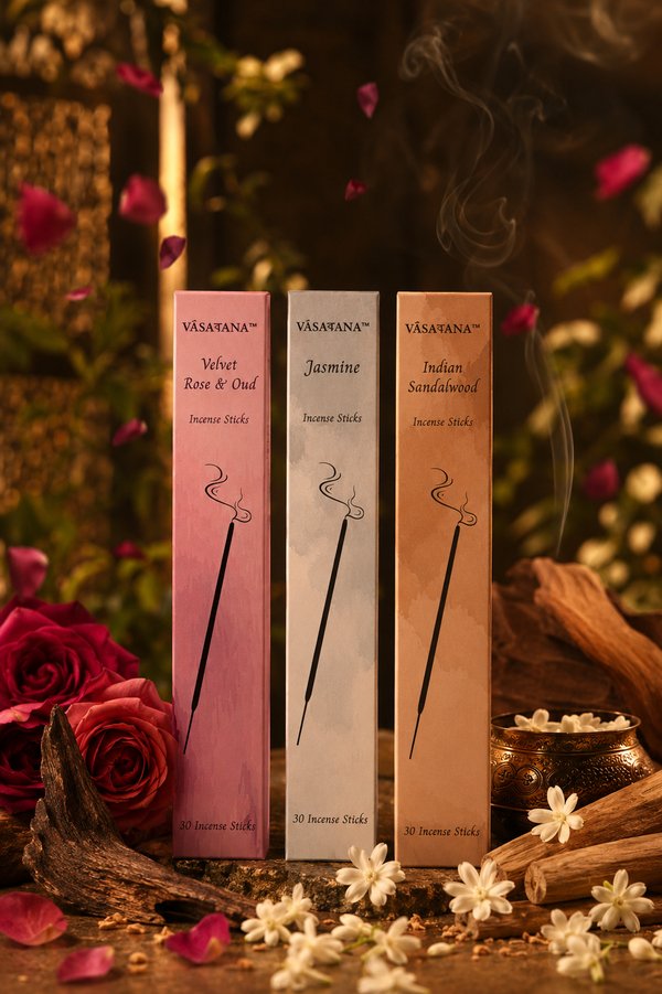 Vasaवana Assorted Incense — 3-Pack (Rose, Jasmine & Sandalwood)