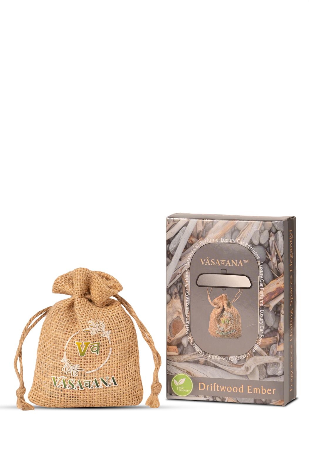Driftwood Ember — Organic Jute Car Perfume | Vāsaवana